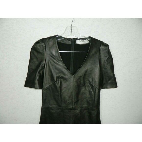 Ash‎ Studio Paris Dress Black Leather Pleated Sz 34 - Picture 3 of 8